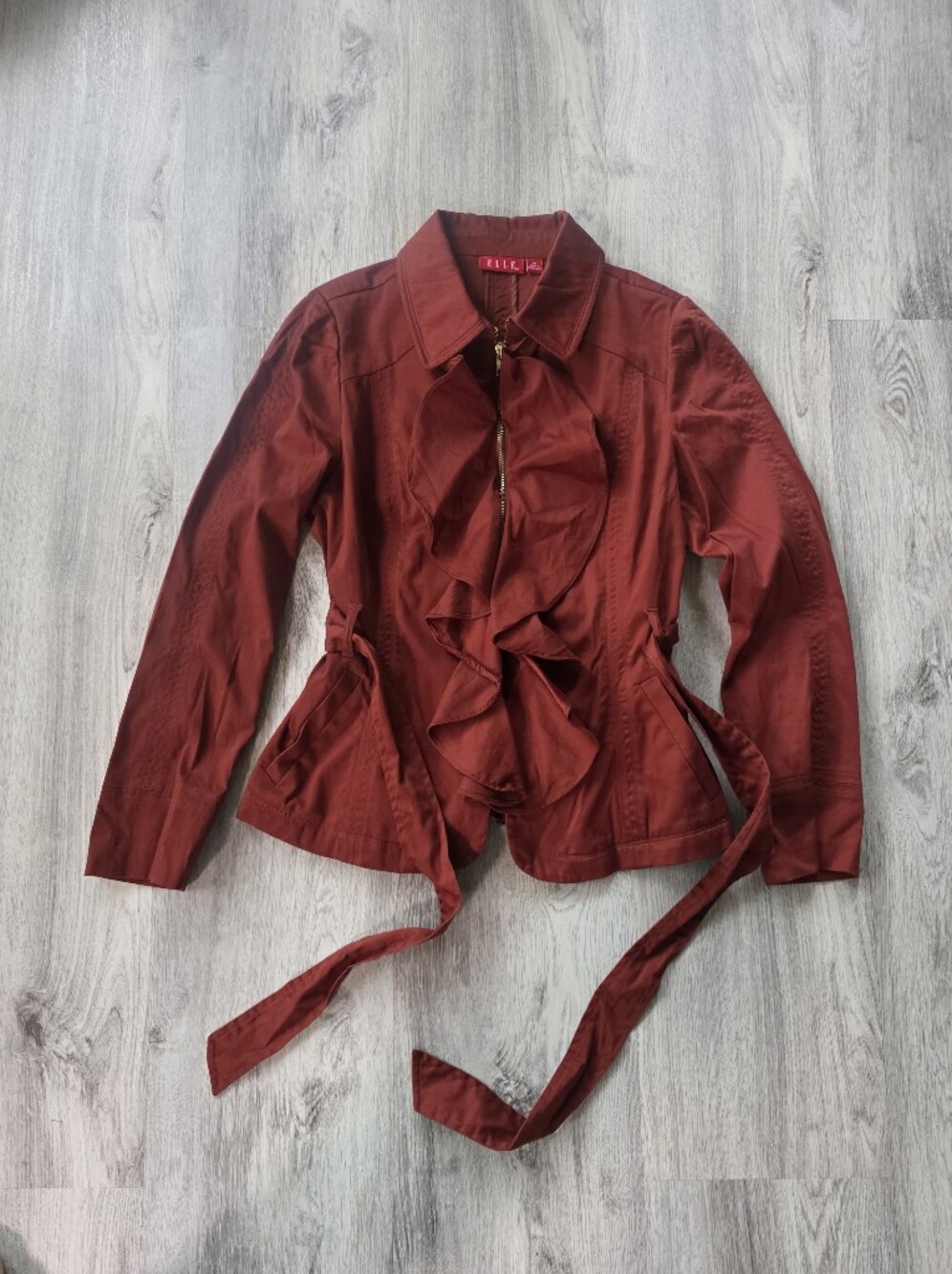 ELLE Very Pretty Ruffles in Front,Med,Dark Rust Color Jacket - Picture 2 of 6